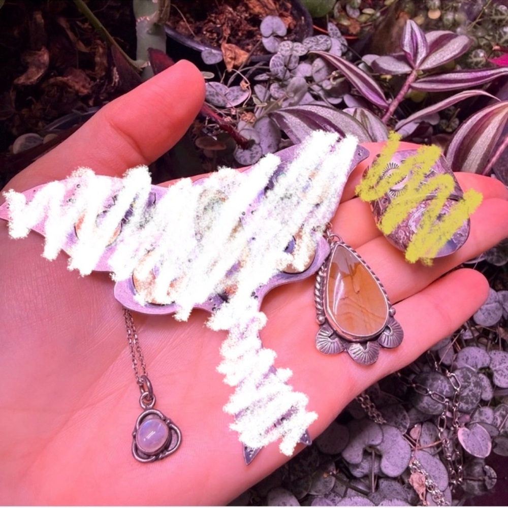 Vintage Sterling Silver 925 Rainbow Moonstone Picture Jasper Pendant Lot